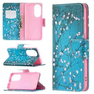 For Huawei P50 Colored Drawing Pattern Horizontal Flip Leather Case with Holder & Card Slots & Wallet(Plum Blossom)