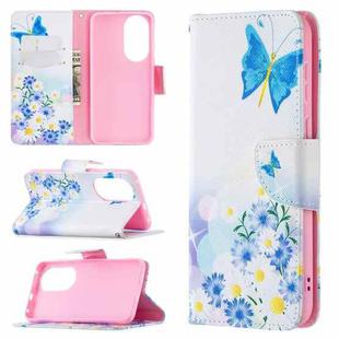 For Huawei P50 Colored Drawing Pattern Horizontal Flip Leather Case with Holder & Card Slots & Wallet(Pansy)