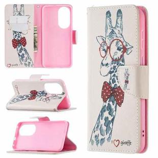 For Huawei P50 Colored Drawing Pattern Horizontal Flip Leather Case with Holder & Card Slots & Wallet(Giraffe)