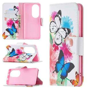 For Huawei P50 Pro Colored Drawing Pattern Horizontal Flip Leather Case with Holder & Card Slots & Wallet(Butterfly)