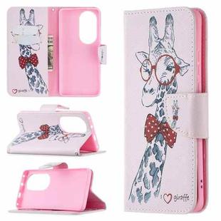 For Huawei P50 Pro Colored Drawing Pattern Horizontal Flip Leather Case with Holder & Card Slots & Wallet(Giraffe)