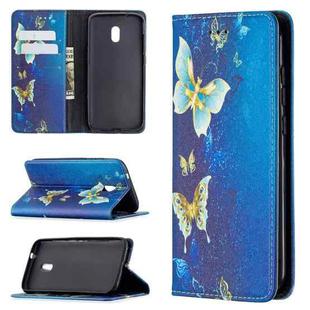 For Nokia C1 Plus Colored Drawing Pattern Invisible Magnetic Horizontal Flip PU Leather Case with Holder & Card Slots & Wallet(Gold Butterflies)
