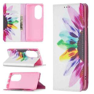 For Huawei P50 Pro Colored Drawing Pattern Invisible Magnetic Horizontal Flip PU Leather Case with Holder & Card Slots & Wallet(Sun Flower)