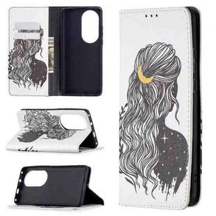 For Huawei P50 Pro Colored Drawing Pattern Invisible Magnetic Horizontal Flip PU Leather Case with Holder & Card Slots & Wallet(Girl)