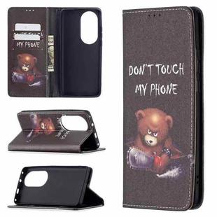 For Huawei P50 Pro Colored Drawing Pattern Invisible Magnetic Horizontal Flip PU Leather Case with Holder & Card Slots & Wallet(Bear)