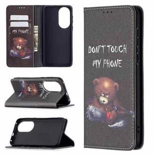 For Huawei P50 Colored Drawing Pattern Invisible Magnetic Horizontal Flip PU Leather Case with Holder & Card Slots & Wallet(Bear)