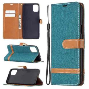 For LG K42 Color Matching Denim Texture Horizontal Flip Leather Case with Holder & Card Slots & Wallet & Lanyard(Green)