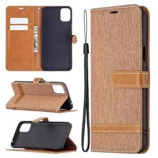 For LG K42 Color Matching Denim Texture Horizontal Flip Leather Case with Holder & Card Slots & Wallet & Lanyard(Brown)