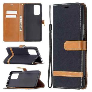 For Xiaomi Redmi Note 10 Pro Color Matching Denim Texture Horizontal Flip Leather Case with Holder & Card Slots & Wallet & Lanyard(Black)