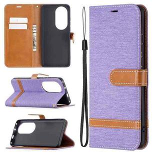 For Huawei P50 Pro Color Matching Denim Texture Horizontal Flip Leather Case with Holder & Card Slots & Wallet & Lanyard(Purple)