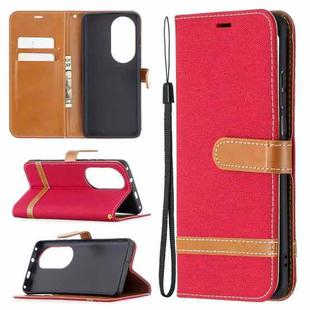For Huawei P50 Pro Color Matching Denim Texture Horizontal Flip Leather Case with Holder & Card Slots & Wallet & Lanyard(Red)
