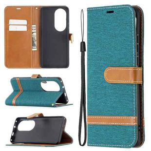 For Huawei P50 Pro Color Matching Denim Texture Horizontal Flip Leather Case with Holder & Card Slots & Wallet & Lanyard(Green)