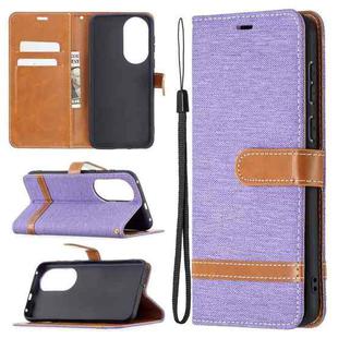For Huawei P50 Color Matching Denim Texture Horizontal Flip Leather Case with Holder & Card Slots & Wallet & Lanyard(Purple)