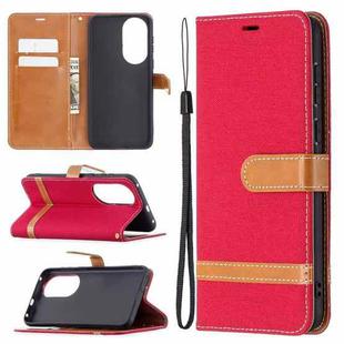 For Huawei P50 Color Matching Denim Texture Horizontal Flip Leather Case with Holder & Card Slots & Wallet & Lanyard(Red)