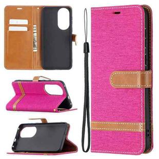 For Huawei P50 Color Matching Denim Texture Horizontal Flip Leather Case with Holder & Card Slots & Wallet & Lanyard(Rose Red)