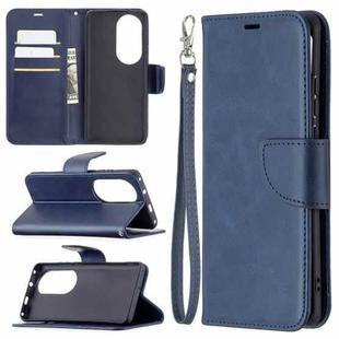 For Huawei P50 Pro Retro Lambskin Texture Pure Color Horizontal Flip PU Leather Case with Holder & Card Slots & Wallet & Lanyard(Blue)