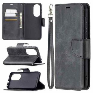 For Huawei P50 Retro Lambskin Texture Pure Color Horizontal Flip PU Leather Case with Holder & Card Slots & Wallet & Lanyard(Black)