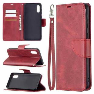 For Samsung Galaxy A02 Retro Lambskin Texture Pure Color Horizontal Flip PU Leather Case with Holder & Card Slots & Wallet & Lanyard(Red)