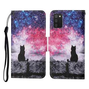 For Samsung Galaxy A02s (US Version) Colored Drawing Pattern Horizontal Flip Leather Case with Holder & Card Slots & Wallet & Lanyard(Starry Cat)