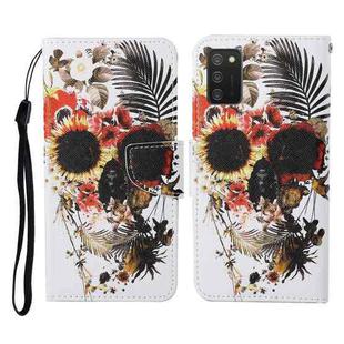 For Samsung Galaxy A02s (EU Version) Colored Drawing Pattern Horizontal Flip Leather Case with Holder & Card Slots & Wallet & Lanyard(Flower Skull)