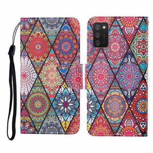 For Samsung Galaxy A02s (EU Version) Colored Drawing Pattern Horizontal Flip Leather Case with Holder & Card Slots & Wallet & Lanyard(Rhombus Totem)