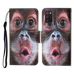 For Samsung Galaxy A02s (EU Version) Colored Drawing Pattern Horizontal Flip Leather Case with Holder & Card Slots & Wallet & Lanyard(Orangutan)