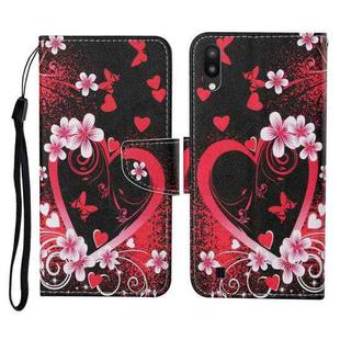For Samsung Galaxy A10 / M10 Colored Drawing Pattern Horizontal Flip Leather Case with Holder & Card Slots & Wallet & Lanyard(Red Heart)