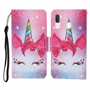 For Samsung Galaxy A20 / A30 Colored Drawing Pattern Horizontal Flip Leather Case with Holder & Card Slots & Wallet & Lanyard(Eyelash Unicorn)