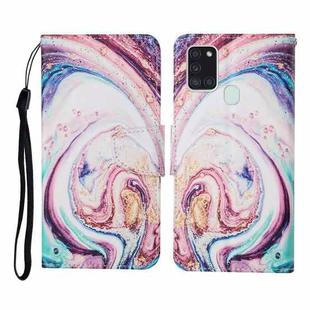 For Samsung Galaxy A21s Colored Drawing Pattern Horizontal Flip Leather Case with Holder & Card Slots & Wallet & Lanyard(Whirlpool Marble)