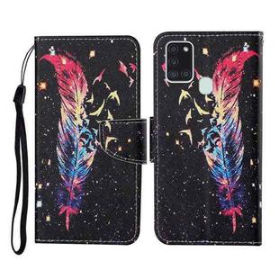 For Samsung Galaxy A21s Colored Drawing Pattern Horizontal Flip Leather Case with Holder & Card Slots & Wallet & Lanyard(Feather)