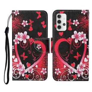 For Samsung Galaxy A32 5G Colored Drawing Pattern Horizontal Flip Leather Case with Holder & Card Slots & Wallet & Lanyard(Red Heart)