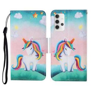 For Samsung Galaxy A32 5G Colored Drawing Pattern Horizontal Flip Leather Case with Holder & Card Slots & Wallet & Lanyard(Rainbow Unicorn)