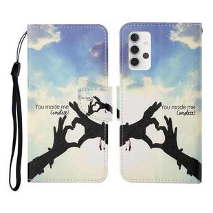 For Samsung Galaxy A32 5G Colored Drawing Pattern Horizontal Flip Leather Case with Holder & Card Slots & Wallet & Lanyard(Love Gesture)