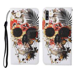 For Samsung Galaxy A50 / A30s Colored Drawing Pattern Horizontal Flip Leather Case with Holder & Card Slots & Wallet & Lanyard(Flower Skull)