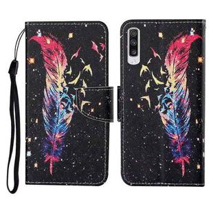 For Samsung Galaxy A50 / A30s Colored Drawing Pattern Horizontal Flip Leather Case with Holder & Card Slots & Wallet & Lanyard(Feather)