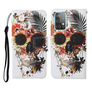 For Samsung Galaxy A52 5G / 4G Colored Drawing Pattern Horizontal Flip Leather Case with Holder & Card Slots & Wallet & Lanyard(Flower Skull)