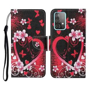 For Samsung Galaxy A52 5G / 4G Colored Drawing Pattern Horizontal Flip Leather Case with Holder & Card Slots & Wallet & Lanyard(Red Heart)