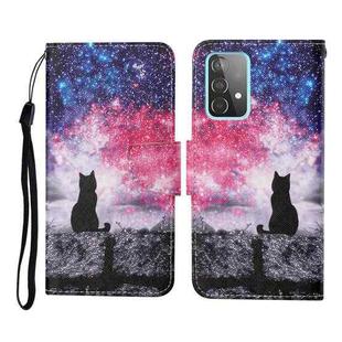 For Samsung Galaxy A52 5G / 4G Colored Drawing Pattern Horizontal Flip Leather Case with Holder & Card Slots & Wallet & Lanyard(Starry Cat)