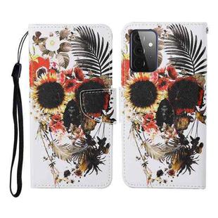 For Samsung Galaxy A72 5G / 4G Colored Drawing Pattern Horizontal Flip Leather Case with Holder & Card Slots & Wallet & Lanyard(Flower Skull)