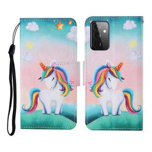 For Samsung Galaxy A72 5G / 4G Colored Drawing Pattern Horizontal Flip Leather Case with Holder & Card Slots & Wallet & Lanyard(Rainbow Unicorn)