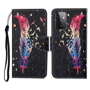 For Samsung Galaxy A72 5G / 4G Colored Drawing Pattern Horizontal Flip Leather Case with Holder & Card Slots & Wallet & Lanyard(Feather)