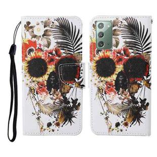 For Samsung Galaxy Note20 Colored Drawing Pattern Horizontal Flip Leather Case with Holder & Card Slots & Wallet & Lanyard(Flower Skull)