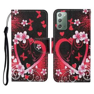 For Samsung Galaxy Note20 Colored Drawing Pattern Horizontal Flip Leather Case with Holder & Card Slots & Wallet & Lanyard(Red Heart)