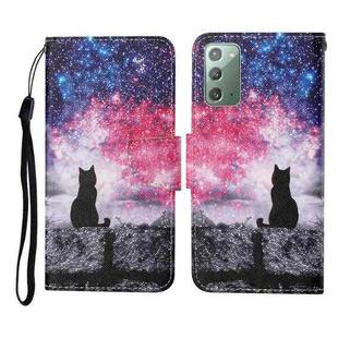 For Samsung Galaxy Note20 Colored Drawing Pattern Horizontal Flip Leather Case with Holder & Card Slots & Wallet & Lanyard(Starry Cat)