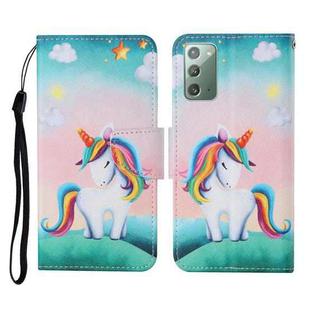 For Samsung Galaxy Note20 Colored Drawing Pattern Horizontal Flip Leather Case with Holder & Card Slots & Wallet & Lanyard(Rainbow Unicorn)