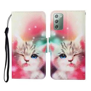 For Samsung Galaxy Note20 Colored Drawing Pattern Horizontal Flip Leather Case with Holder & Card Slots & Wallet & Lanyard(Squint Cat)