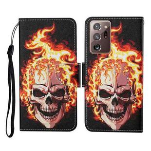 For Samsung Galaxy Note20 Ultra Colored Drawing Pattern Horizontal Flip Leather Case with Holder & Card Slots & Wallet & Lanyard(Flame Skull)