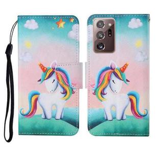 For Samsung Galaxy Note20 Ultra Colored Drawing Pattern Horizontal Flip Leather Case with Holder & Card Slots & Wallet & Lanyard(Rainbow Unicorn)