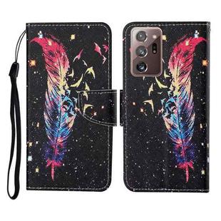 For Samsung Galaxy Note20 Ultra Colored Drawing Pattern Horizontal Flip Leather Case with Holder & Card Slots & Wallet & Lanyard(Feather)