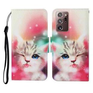 For Samsung Galaxy Note20 Ultra Colored Drawing Pattern Horizontal Flip Leather Case with Holder & Card Slots & Wallet & Lanyard(Squint Cat)